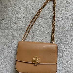 Tory Burch Brown Leather Shoulder Bag with Gold Chain